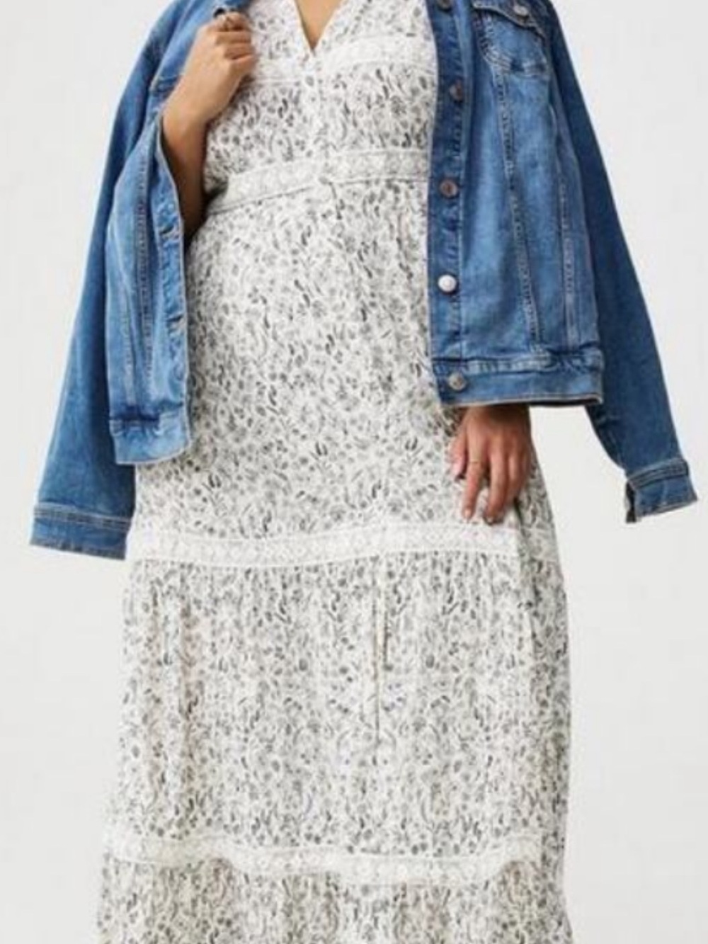 Torrid Maxi Dress Wash Gauze FloralLace Y-Neck Puff Ruffle Sleeves 00 M/L 10 NWT - Picture 4 of 16